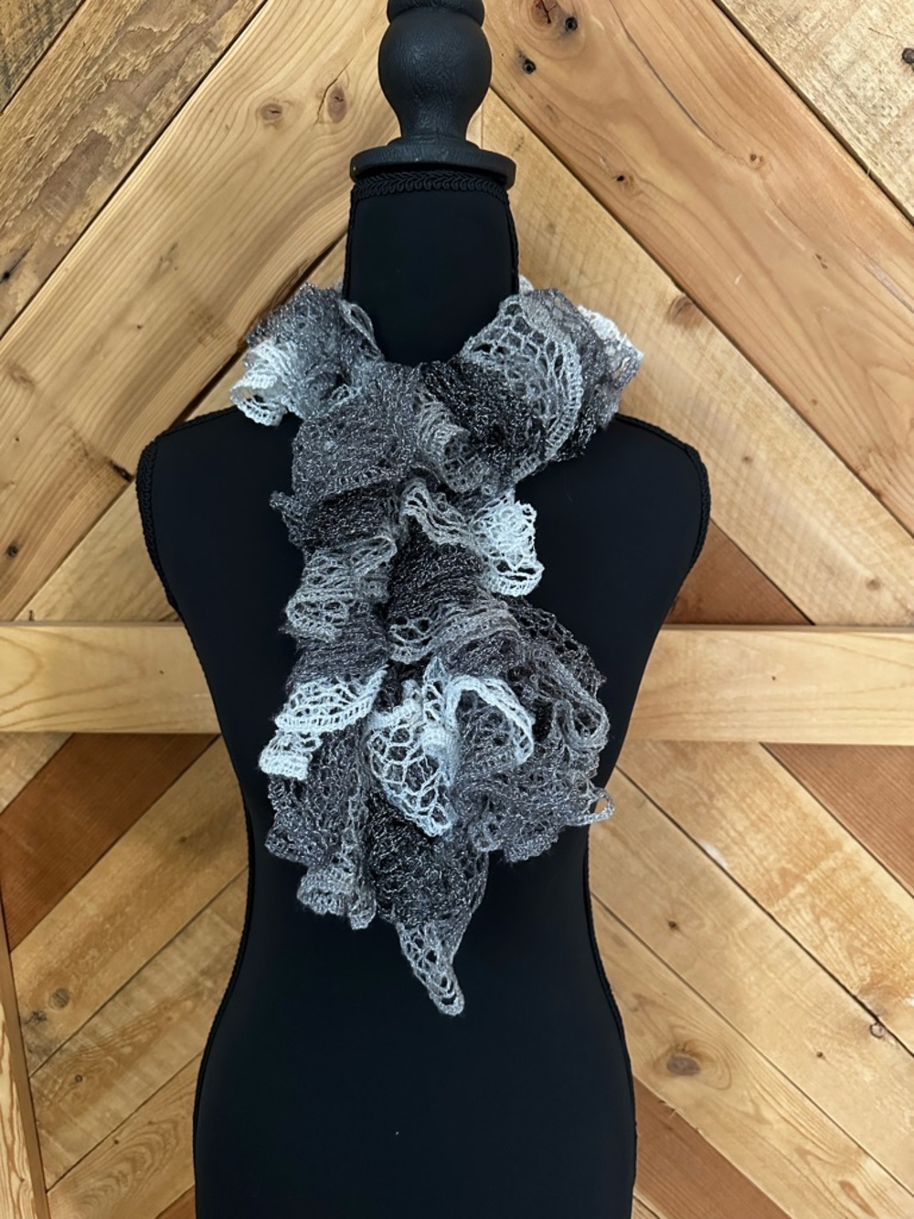 Women’s Ruffled Knit Scarf - Gray Ombre with shimmer